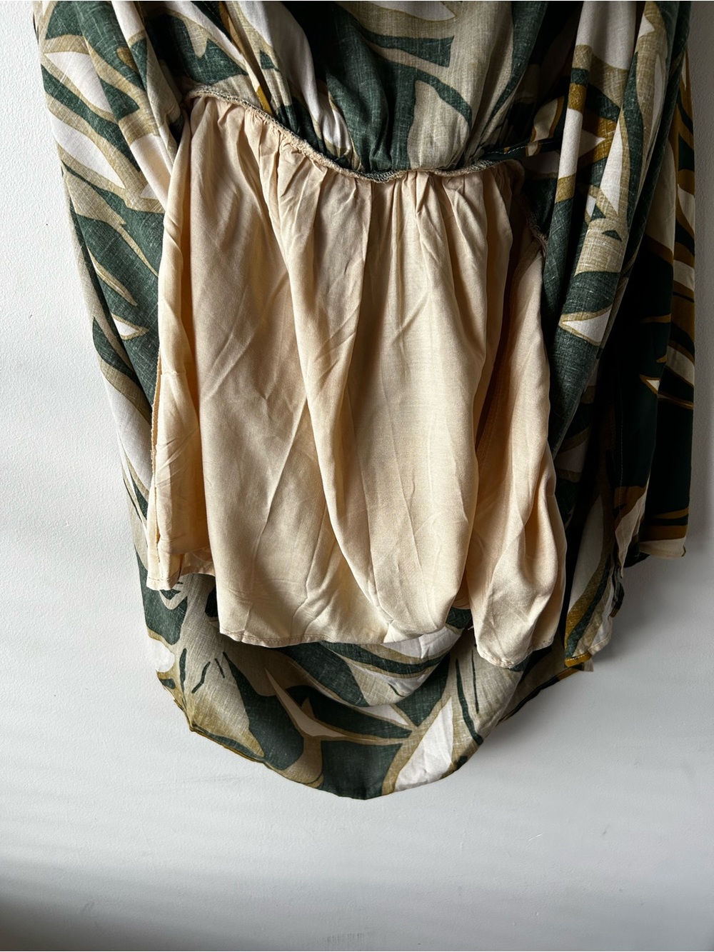 Boho Tropical Dress Forum Kimono Sleeve Maxi Floral Dress Forest Green Tan Cream - Picture 6 of 11